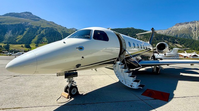 Private Jet at Samedan Airport, Europe’s highest‑elevation airport (1,707 m) Private Jet at Samedan Airport, Europe’s highest‑elevation airport (1,707 m)