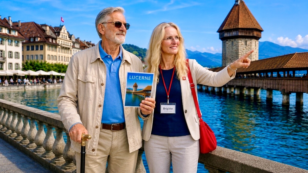 Brigitte Heller accompanies private patient through Lucerne’s Old Town.