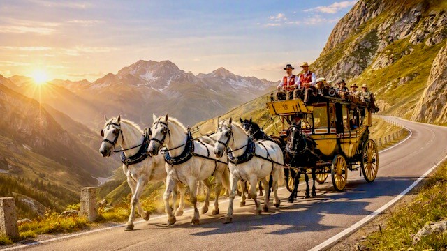 Nostalgic Gotthard Horse-Drawn Stagecoach
